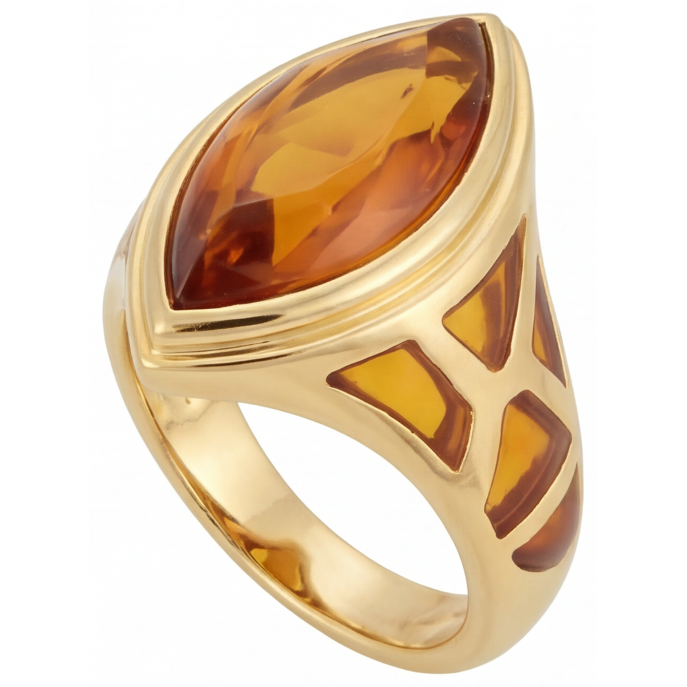 Goldener Citrin Edelstein-Ring 11-Karat 14K Gelbgold – Frontansicht