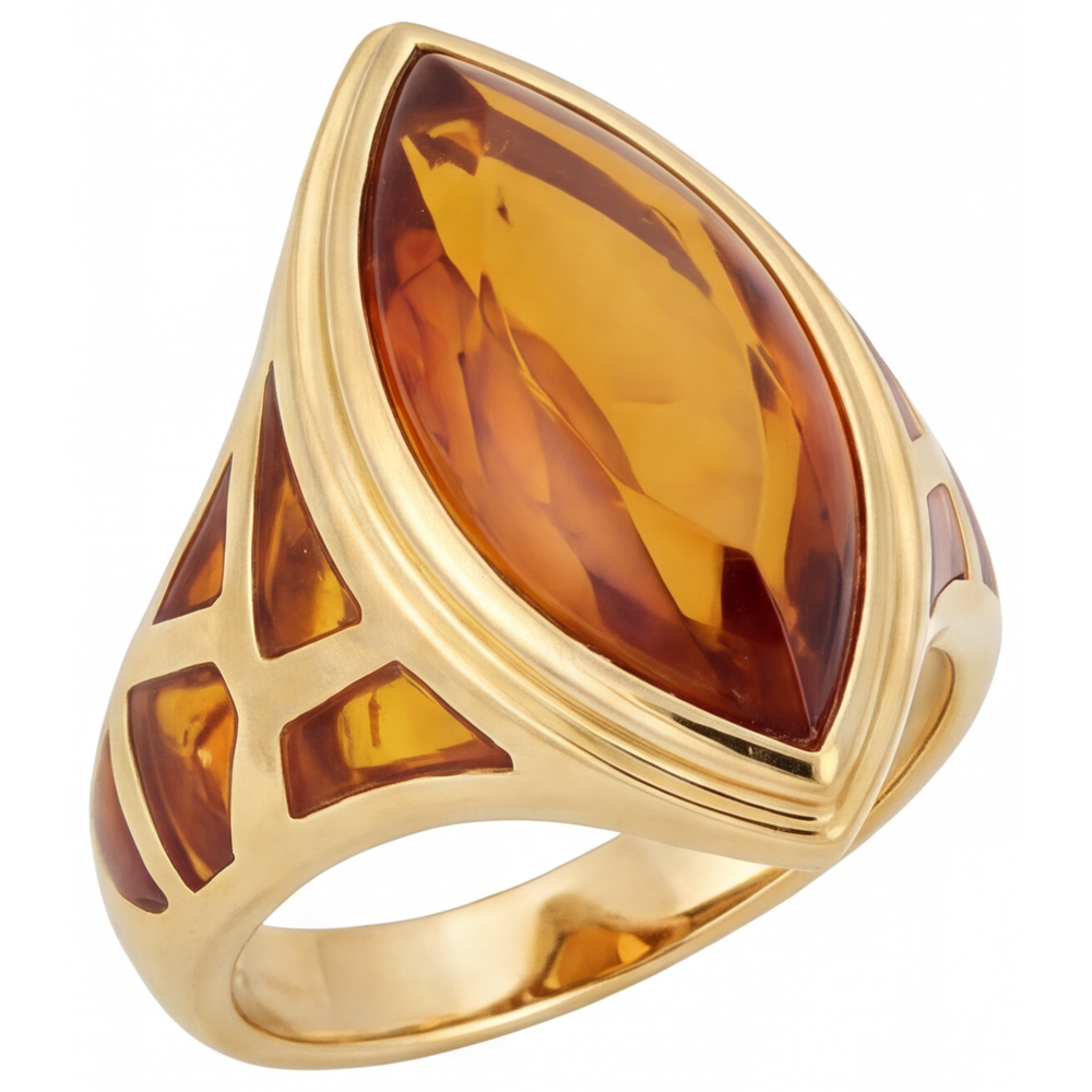 Goldener Citrin Marquise-Schliff Edelstein-Ring in 14K Gelbgold – Seitenansicht
