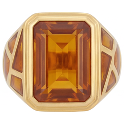 Herren Smaragd-Schliff Goldener Citrin Schmuckstein-Ring in 14K