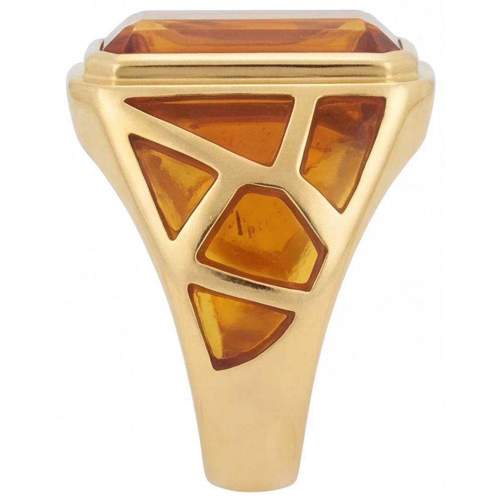 Authentischer Goldener Citrin Schmuckstein-Ring – Schrägansicht