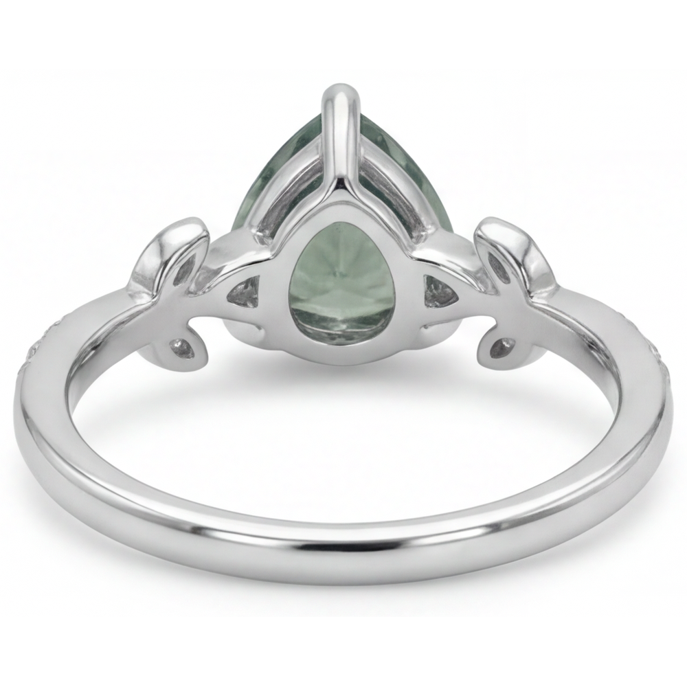 Green Prasiolite Trilliant Edelstein-Ring in 14 Karat Weißgold – Rückansicht