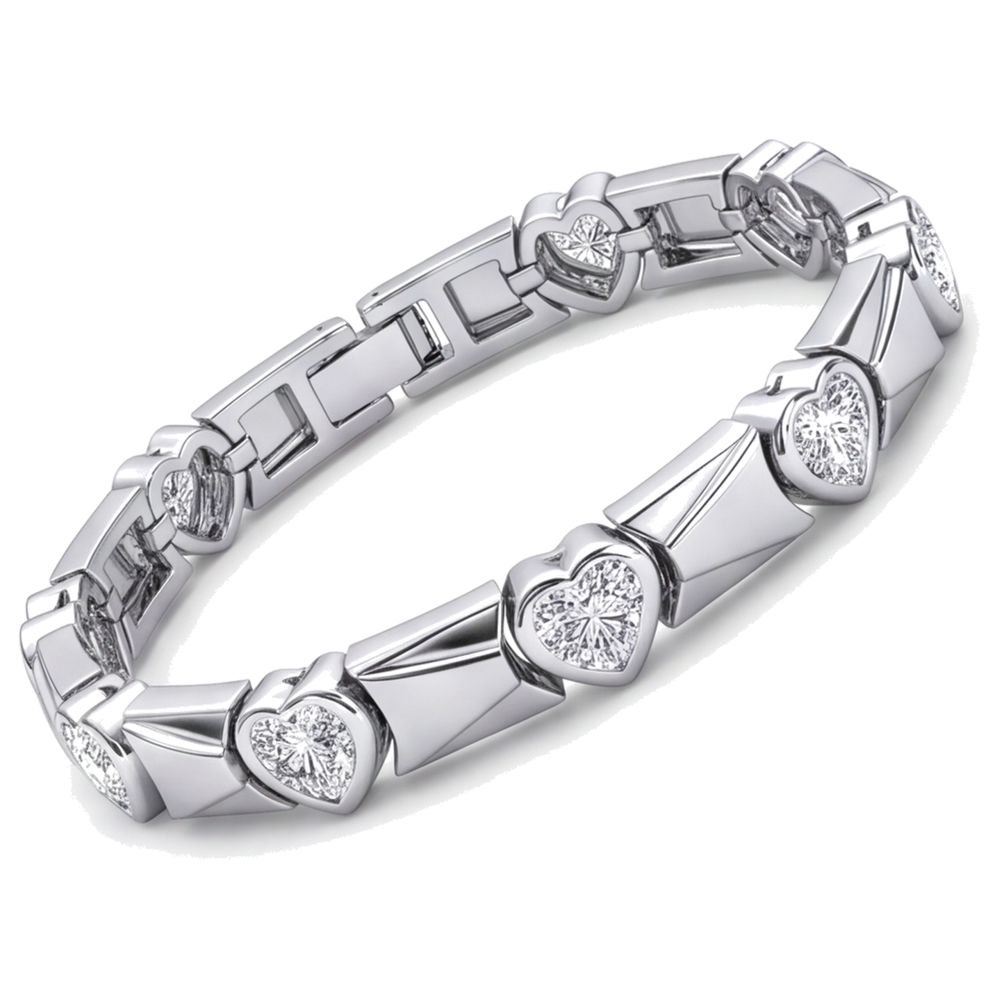Herz-Diamantarmband 5 Karat im Labor gezüchtet geriffelte Stabglieder 14 Karat Weißgold 7 Zoll