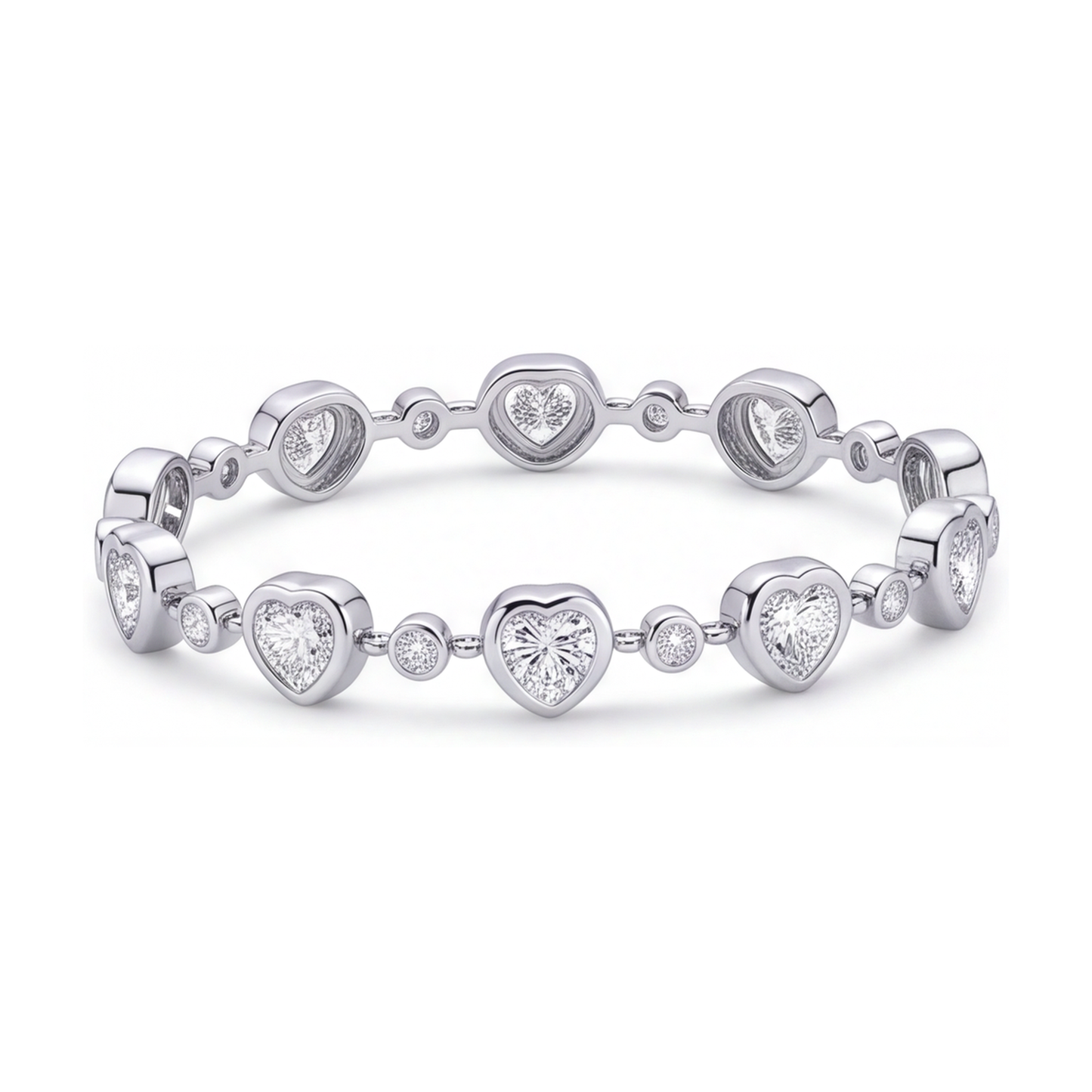 Herz-Diamant-Armband 4 Karat im Labor gezüchtet Lünette Station 14 Karat Weißgold 7 Zoll
