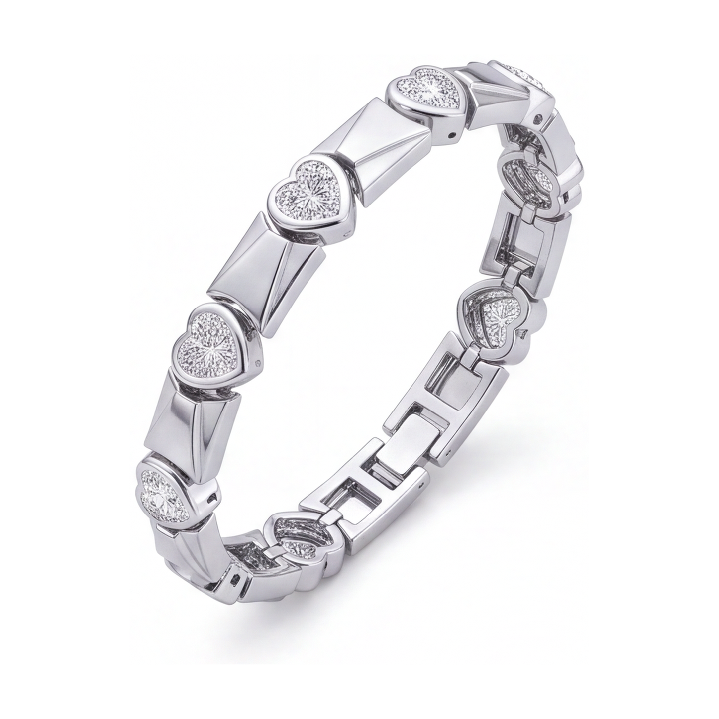 Herz-Diamantarmband 5 Karat im Labor gezüchtet geriffelte Stabglieder 14 Karat Weißgold 7 Zoll