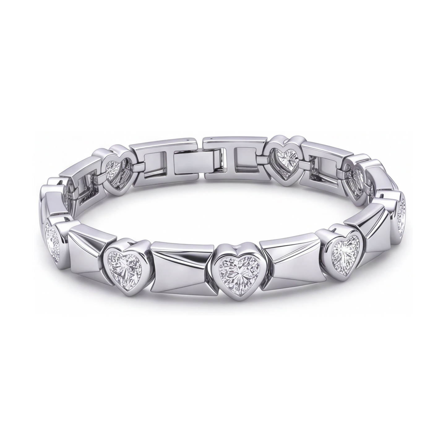Herz-Diamantarmband 5 Karat im Labor gezüchtet geriffelte Stabglieder 14 Karat Weißgold 7 Zoll