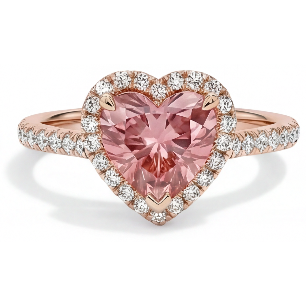 Padparadscha-Saphir-Ring 2,3 Karat Echter Herz-Halo 14 Karat Roségold
