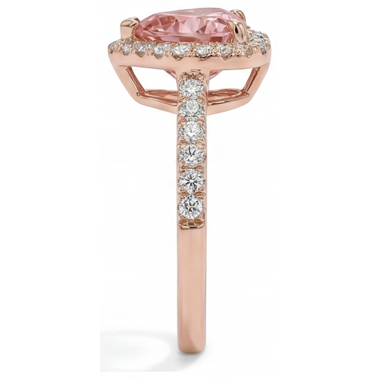 Echter Padparadscha-Saphir-Ring 2,3 Karat Herz-Halo 14 Karat Roségold