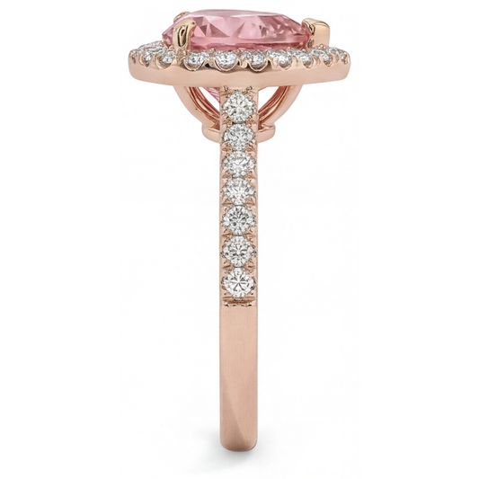 Padparadscha-Saphir-Ring 2,3 Karat Echter Herz-Halo 14 Karat Roségold