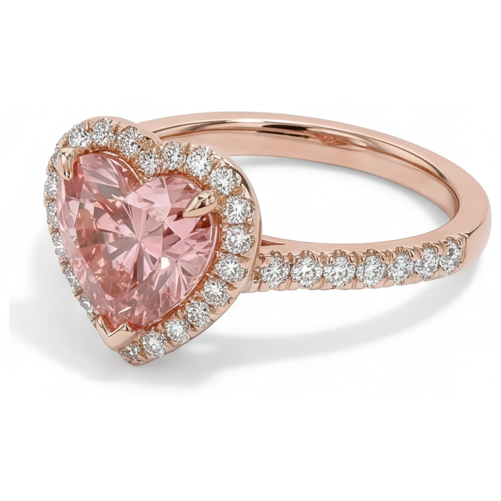 Echter Padparadscha-Saphir-Ring 2,3 Karat Herz-Halo 14 Karat Roségold