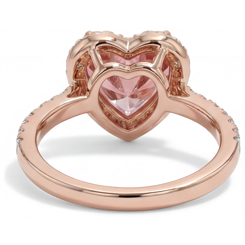 Echter Padparadscha-Saphir-Ring 2,3 Karat Herz-Halo 14 Karat Roségold