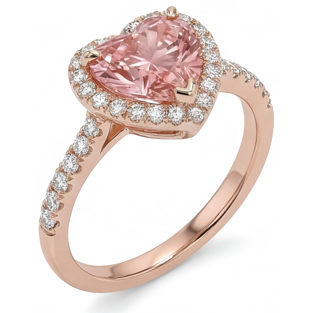Echter Padparadscha-Saphir-Ring 2,3 Karat Herz-Halo 14 Karat Roségold