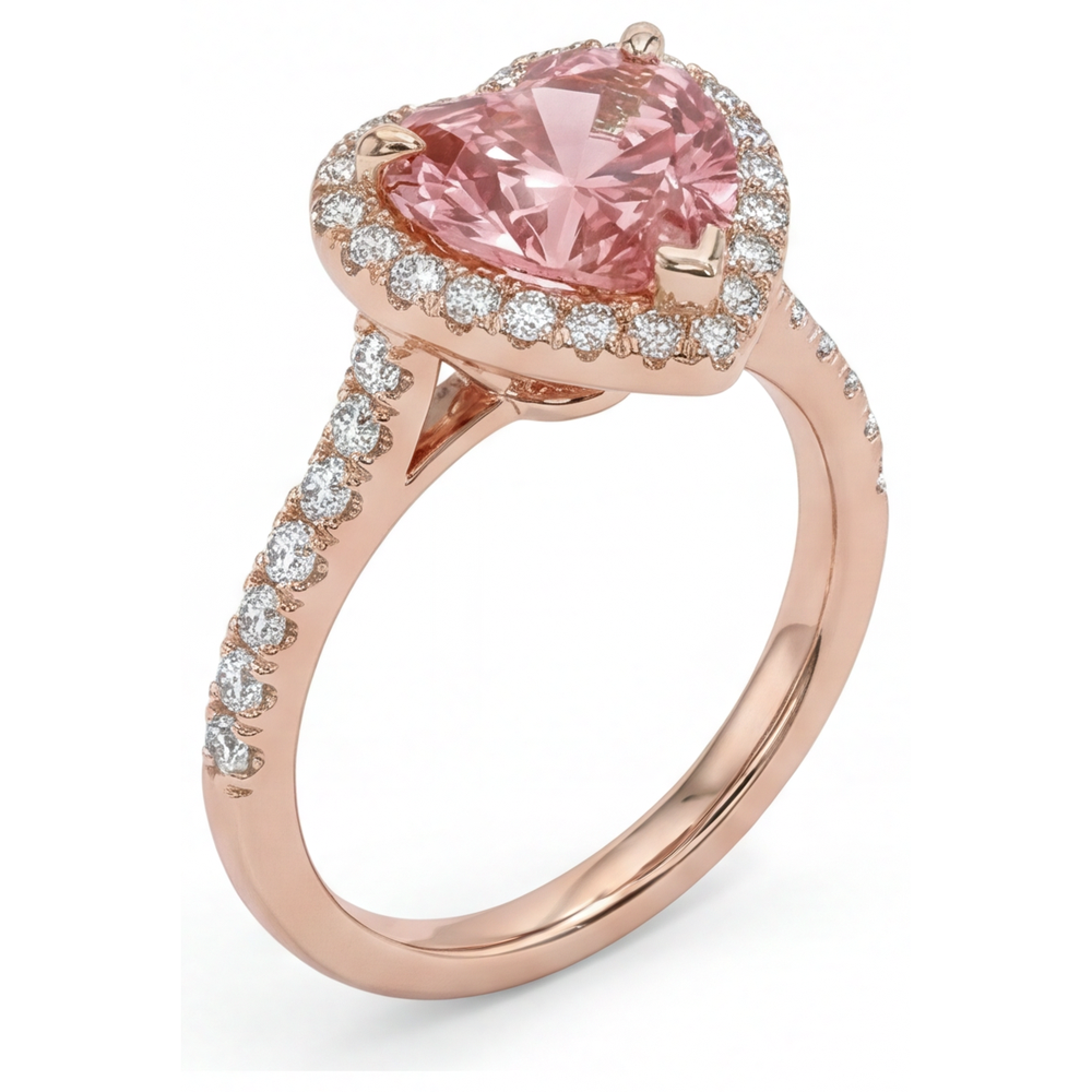 Padparadscha-Saphir-Ring 2,3 Karat Echter Herz-Halo 14 Karat Roségold