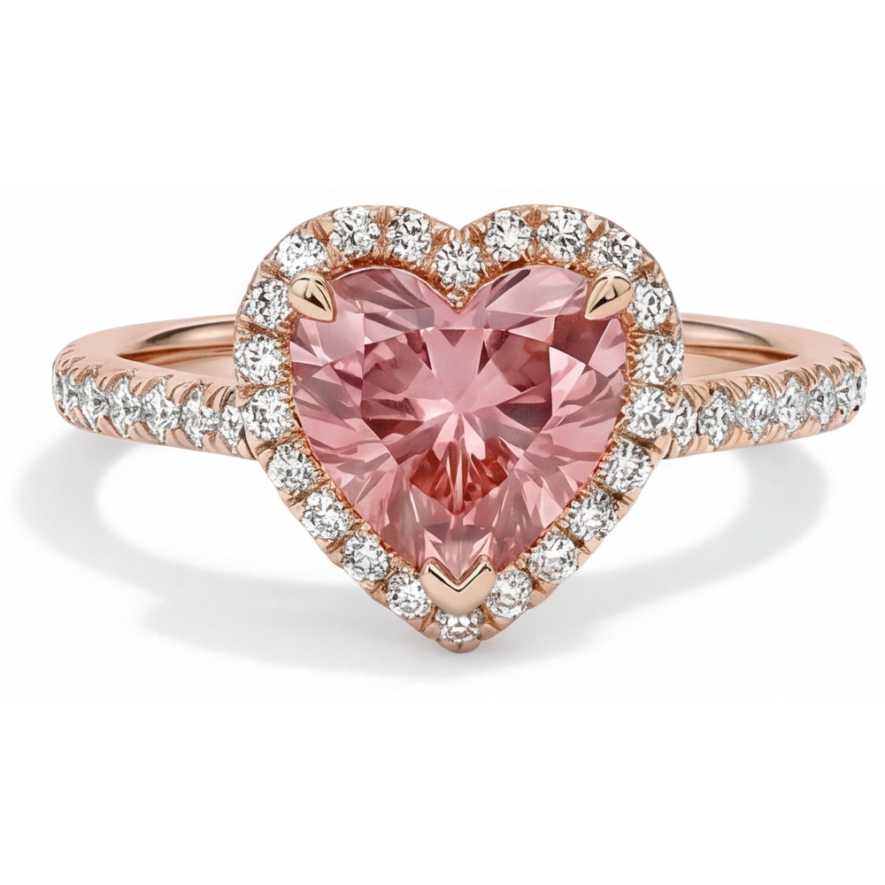 Echter Padparadscha-Saphir-Ring 2,3 Karat Herz-Halo 14 Karat Roségold