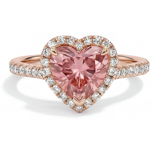 Echter Padparadscha-Saphir-Ring 2,3 Karat Herz-Halo 14 Karat Roségold