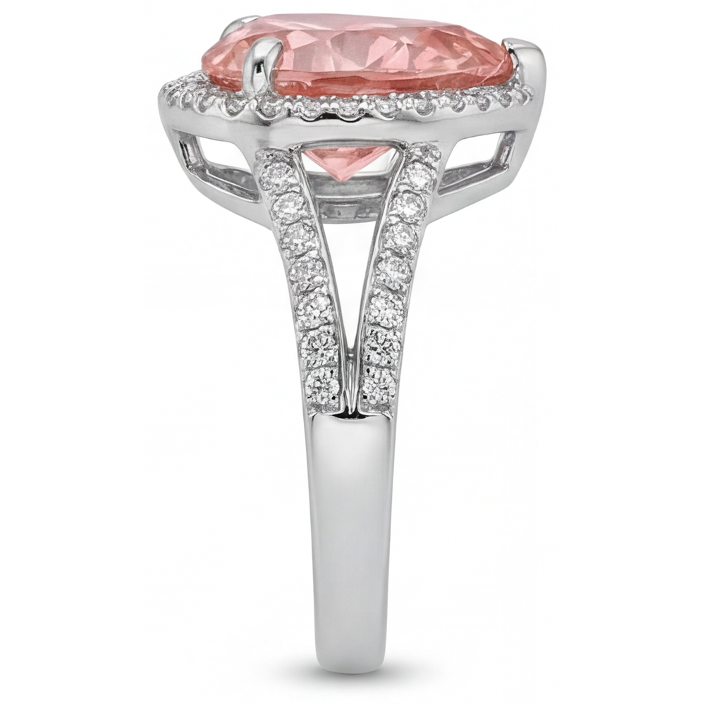 Echter pfirsichfarbener Padparadscha-Saphir Halo-Ring in Herzform, 2,8 Karat, 14 Karat Weißgold