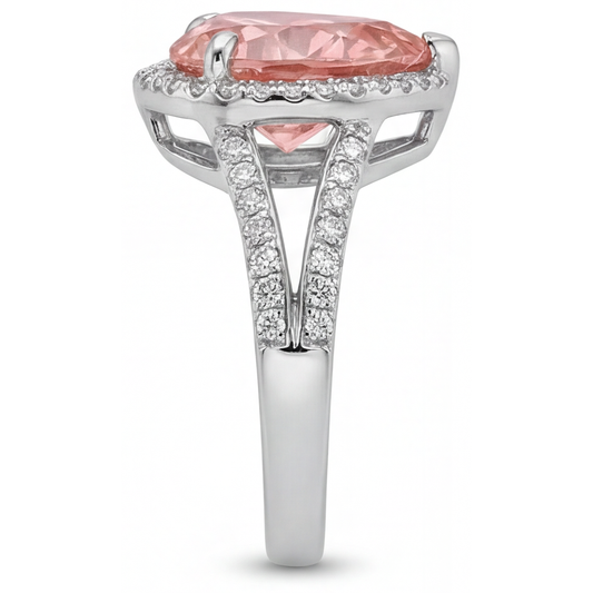 Echter pfirsichfarbener Padparadscha-Saphir 2,8 Karat Herz-Halo-Ring 14 Karat Weißgold