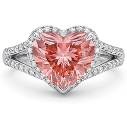 Echter pfirsichfarbener Padparadscha-Saphir Halo-Ring in Herzform, 2,8 Karat, 14 Karat Weißgold