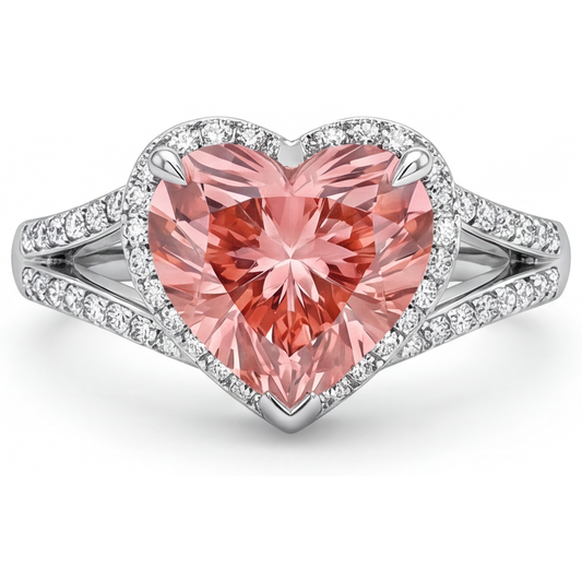 Echter pfirsichfarbener Padparadscha-Saphir 2,8 Karat Herz-Halo-Ring 14 Karat Weißgold