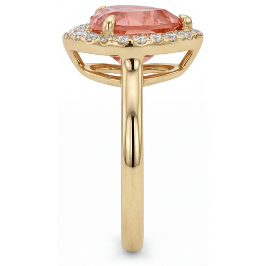 Padparadscha-Saphir Verlobungsring 2,8 Karat Echter Herz-Halo 14 Karat Gelbgold