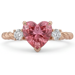 Dreistein-Ring mit echtem Padparadscha-Saphir im Herzschliff, 1,9 Karat, 14 Karat Roségold