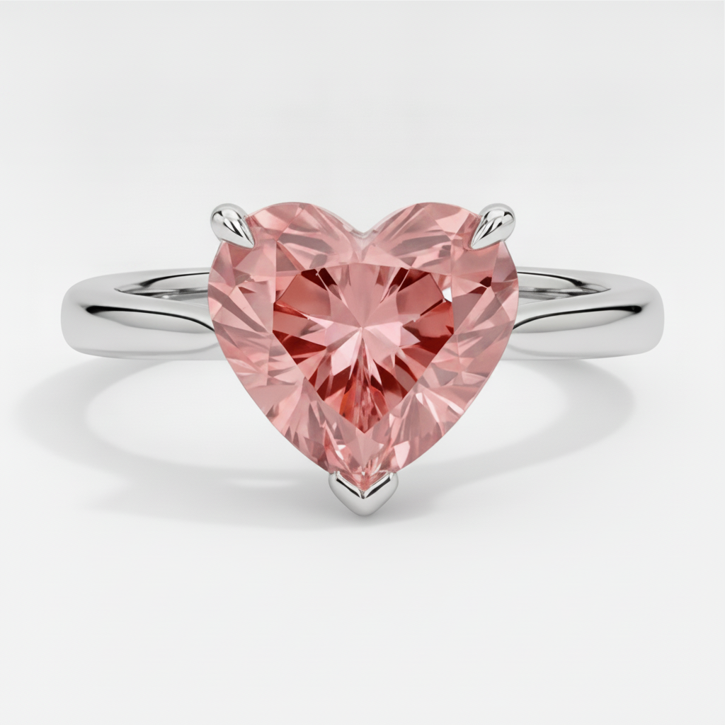 Pfirsichfarbener Saphir Verlobungsring 2,5 Karat Echter Padparadscha Solitär in Herzform 14 Karat Weißgold