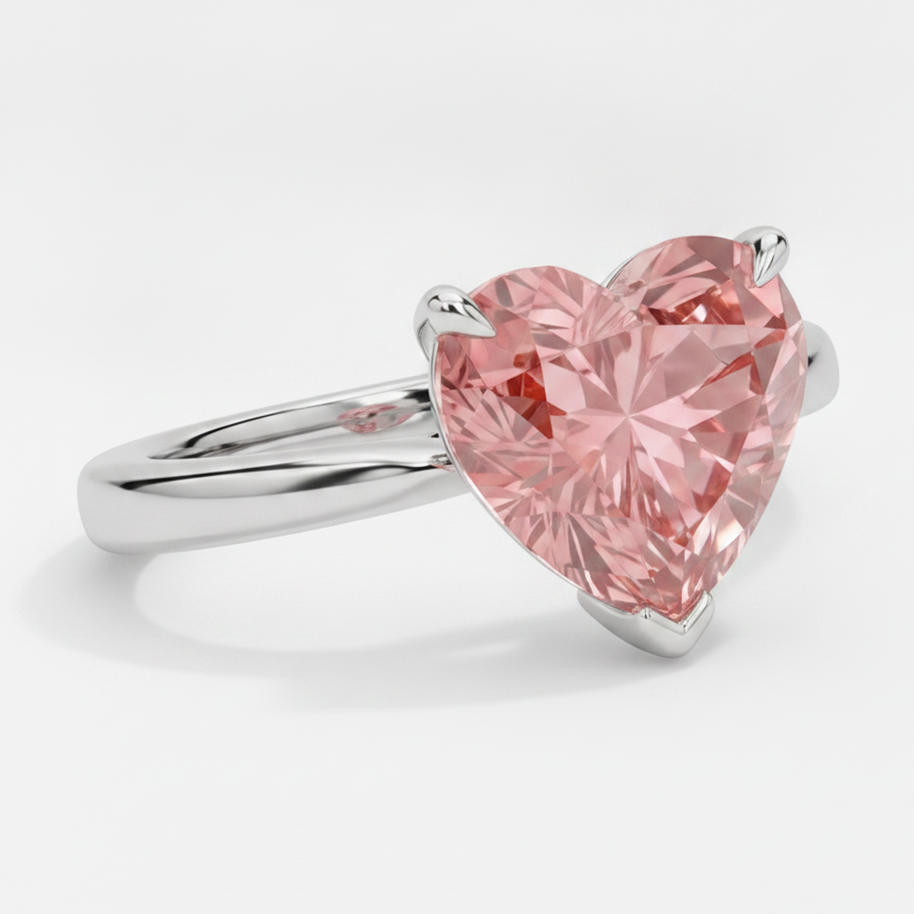 Pfirsichfarbener Saphir Verlobungsring 2,5 Karat Echter Padparadscha Solitär in Herzform 14 Karat Weißgold