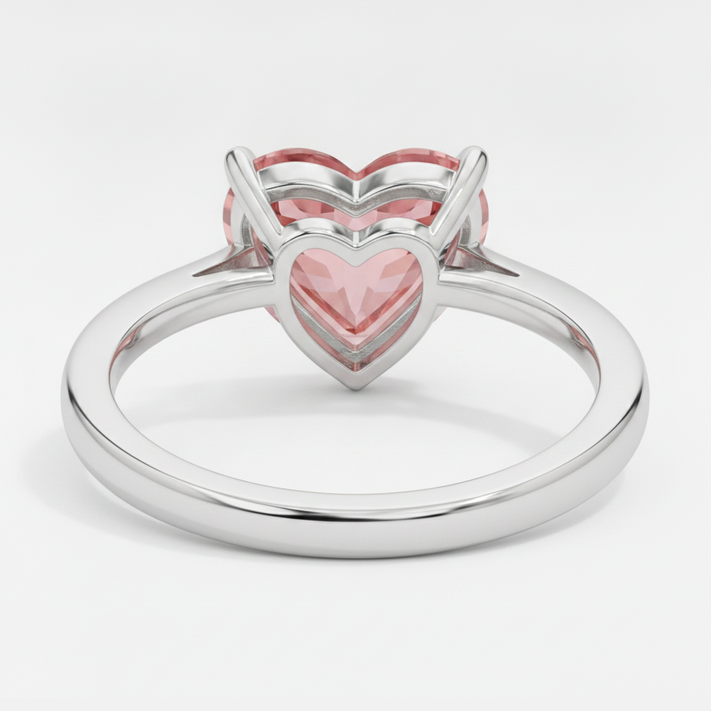 Pfirsich-Saphir Verlobungsring 2,5 Karat Echter Padparadscha Solitär in Herzform 14 Karat Weißgold