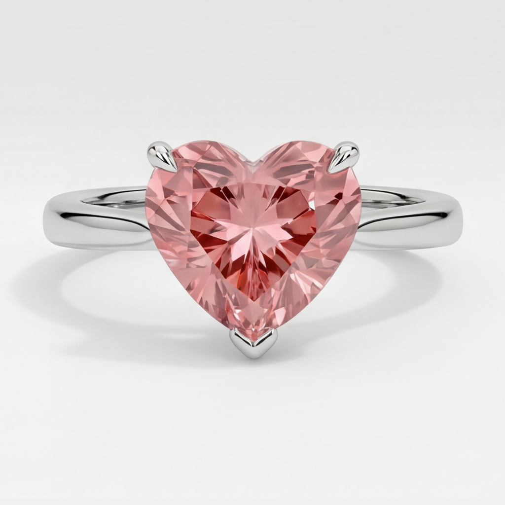 Pfirsichfarbener Saphir Verlobungsring 2,5 Karat Echter Padparadscha Solitär in Herzform 14 Karat Weißgold