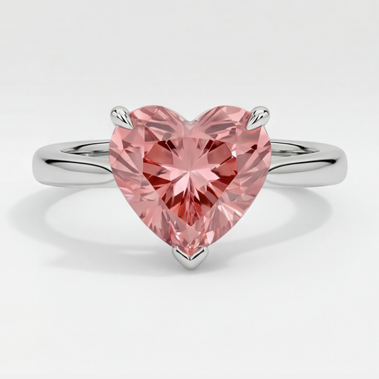 Pfirsich-Saphir Verlobungsring 2,5 Karat Echter Padparadscha Solitär in Herzform 14 Karat Weißgold