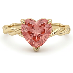 Geschwungener Solitärring mit echtem pfirsichfarbenem Padparadscha-Saphir in Herzform, 1,5 Karat, 14 Karat Gelbgold