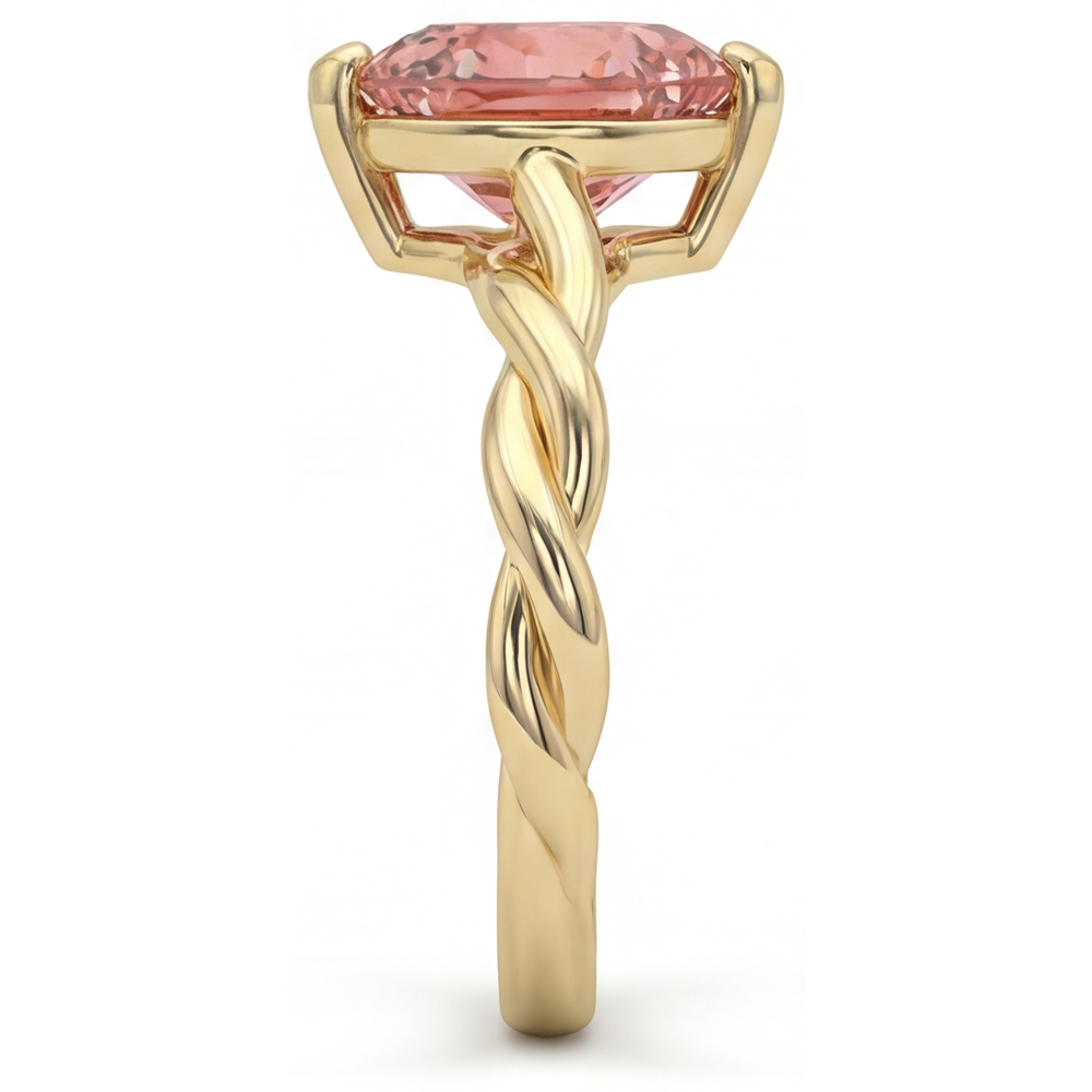 Geschwungener Solitärring mit echtem pfirsichfarbenem Padparadscha-Saphir in Herzform, 1,5 Karat, 14 Karat Gelbgold