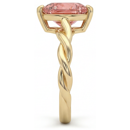 Geschwungener Solitärring aus 14 Karat Gelbgold mit echtem pfirsichfarbenem Padparadscha-Saphir in Herzform, 1,5 Karat