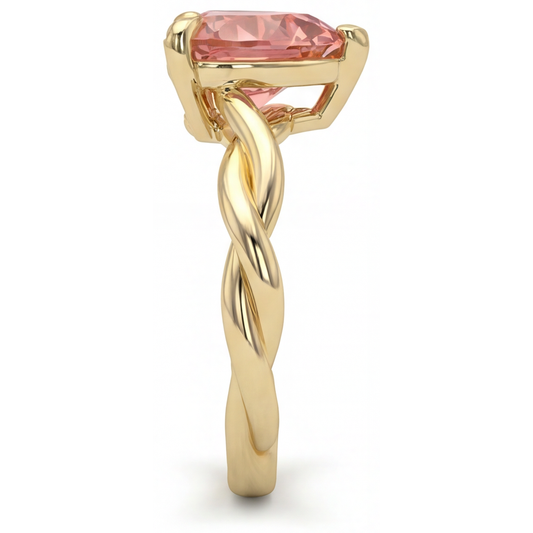Pfirsich-Saphir Verlobungsring 1,5 Karat Echter Padparadscha in Herzform Geschwungener Solitär 14 Karat Gelbgold