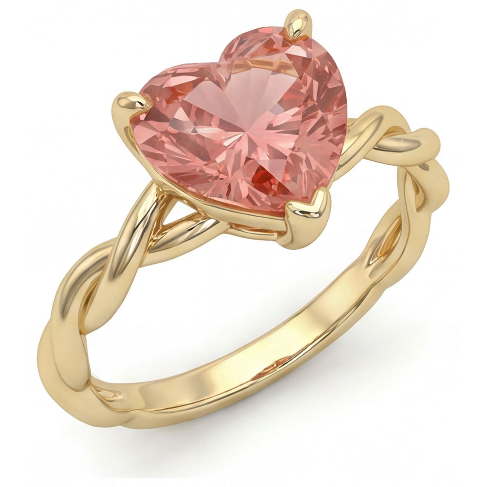 Pfirsich-Saphir Verlobungsring 1,5 Karat Echter herzförmiger Padparadscha Geschwungener Solitär 14 Karat Gelbgold