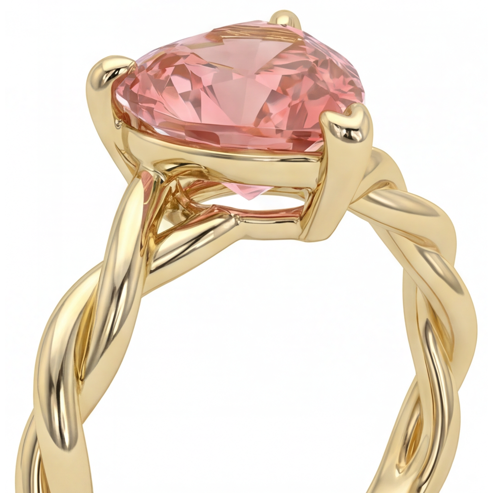 Pfirsich-Saphir Verlobungsring 1,5 Karat Echter herzförmiger Padparadscha Geschwungener Solitär 14 Karat Gelbgold