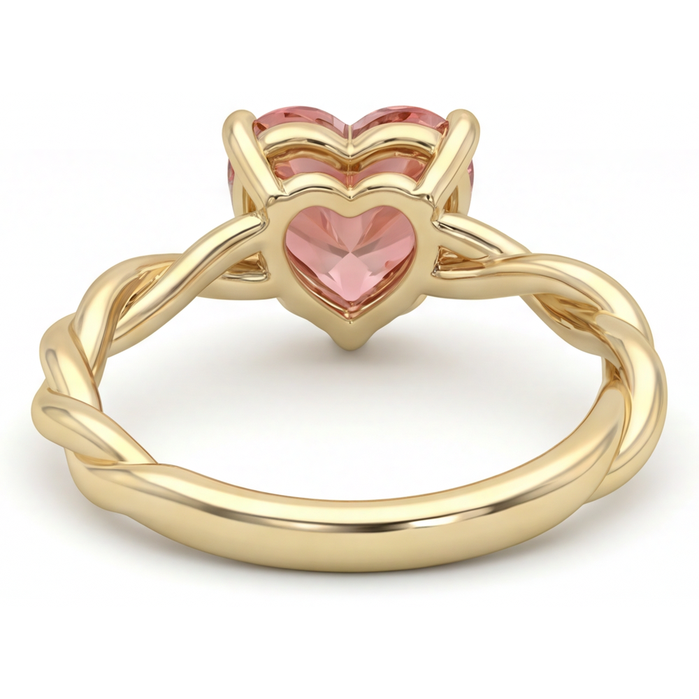 Pfirsich-Saphir Verlobungsring 1,5 Karat Echter Padparadscha in Herzform Geschwungener Solitär 14 Karat Gelbgold