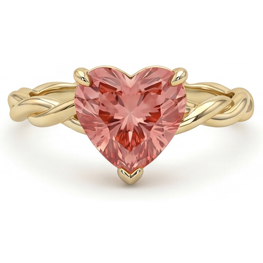 Pfirsich-Saphir Verlobungsring 1,5 Karat Echter herzförmiger Padparadscha Geschwungener Solitär 14 Karat Gelbgold