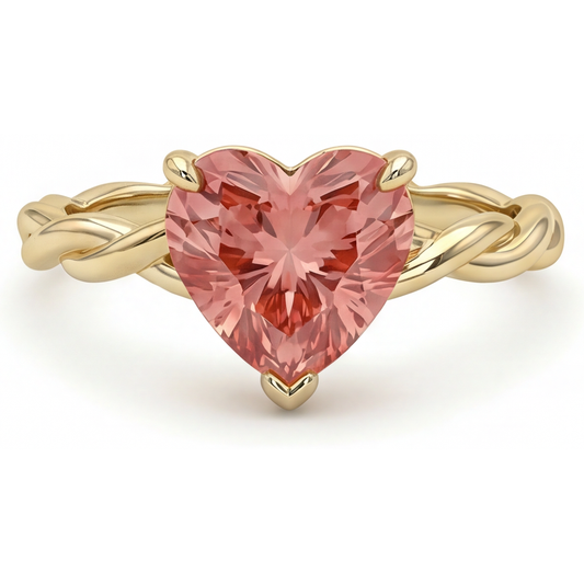Pfirsich-Saphir Verlobungsring 1,5 Karat Echter herzförmiger Padparadscha Geschwungener Solitär 14 Karat Gelbgold