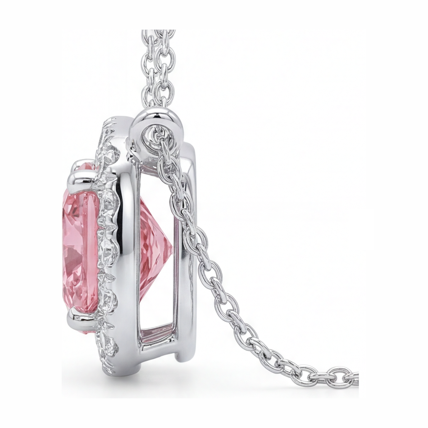 Halskette mit rosa Diamant, 3,75 Karat, im Labor gezüchtet, Halo-Anhänger im Kissenschliff, 14 Karat Weißgold