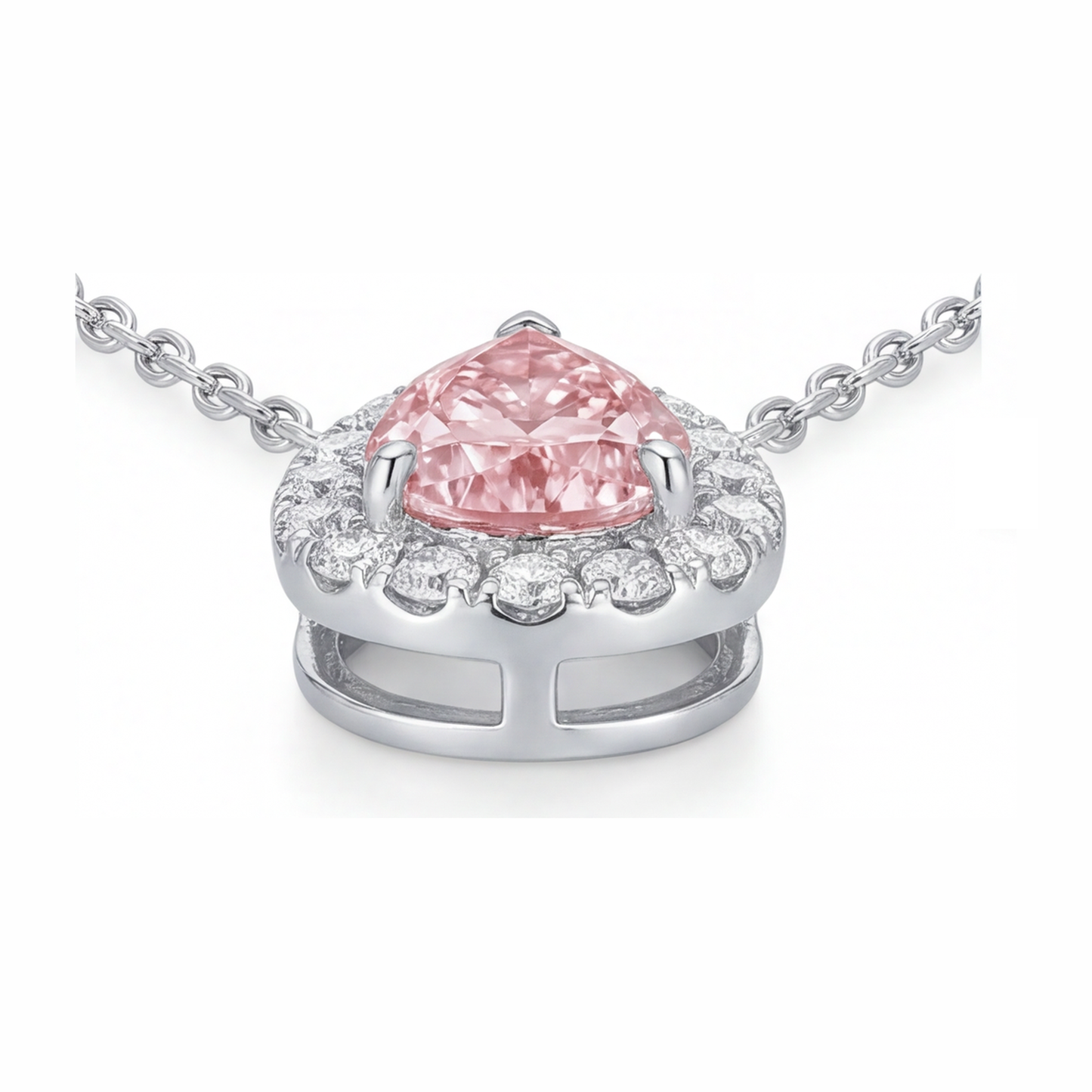 Rosa Diamant-Halskette, 2 Karat, im Labor gezüchtet, Tropfen-Halo-Anhänger, 14 Karat Weißgold