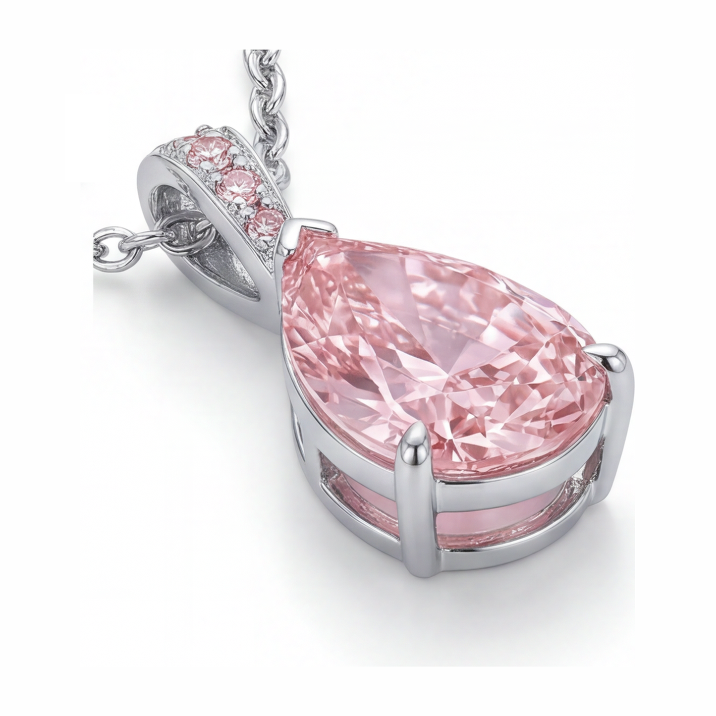 Halskette mit rosa Diamant-Anhänger 5 Karat im Labor gezüchtet Tropfenschliff Pavé Solitär 14 Karat Weißgold