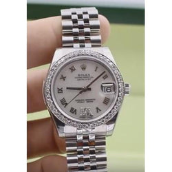 Jubilee-Armband, individuelle Diamant-Lünette, mittelgroße DateJust-Rolex-Uhr Edelstahl