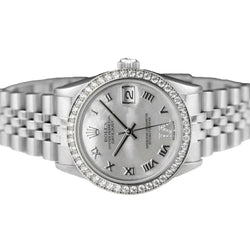 Jubilee-Armband, individuelle Diamant-Lünette, mittelgroße DateJust-Rolex-Uhr Edelstahl