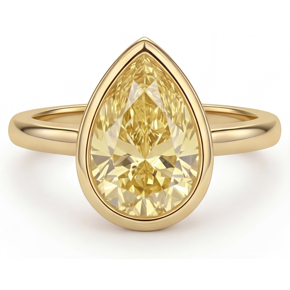 Tropfen-Schliff Kanariengelber Diamant Ring in 14 Karat Gelbgold – Seitenansicht