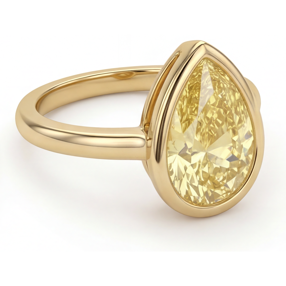 Tropfen-Schliff Kanariengelber Diamant Ring in 14 Karat Gelbgold – Schrägansicht