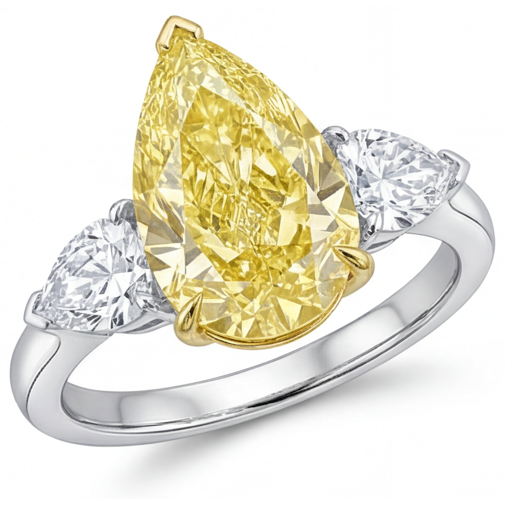 Kanariengelber Diamant Drei-Stein-Ring 3,25-Karat Bicolor 14K Gold – Hauptansicht