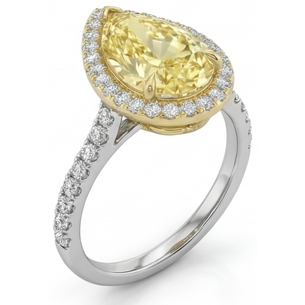 Kanariengelber Diamant Edelschmuck 2,50-Karat 14 Karat Zweifarbig Gold – Schrägansicht