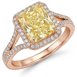 Premium VVS Kanariengelber Diamant Halo-Fassung Ring – 2 Karat