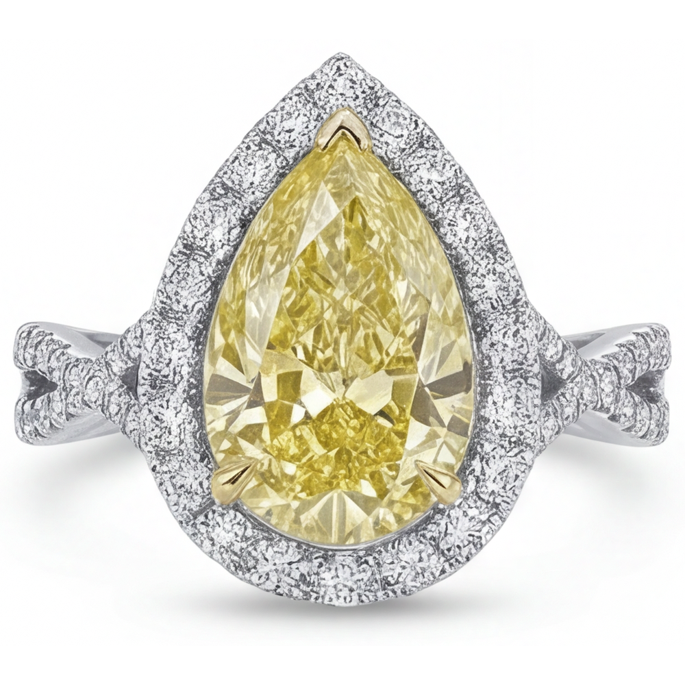 Hochwertiger Kanariengelber Diamant Halo-Ring 1,50 Karat – Frontansicht
