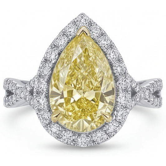 Hochwertiger Kanariengelber Diamant Halo-Ring 1,50 Karat – Frontansicht